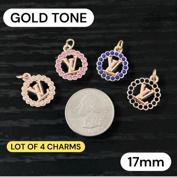 Lot Of 4 LV Round Zipper Pull Button Charms 17mm - Picture 1 of 3